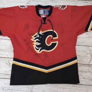 CCM Calgary Flames Youth Hockey Jersey Red/Black – Autographed S/M